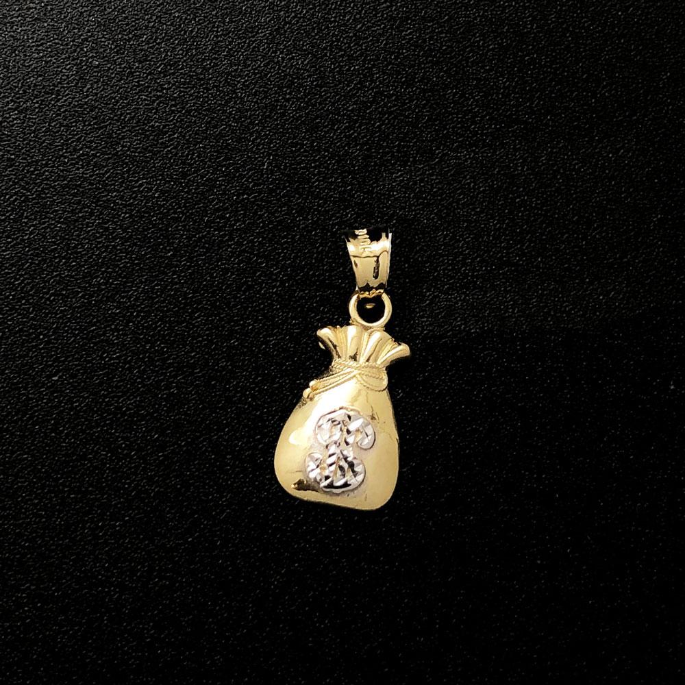 Money Bag Nano Sized 10K Yellow Gold Pendant HipHopBling
