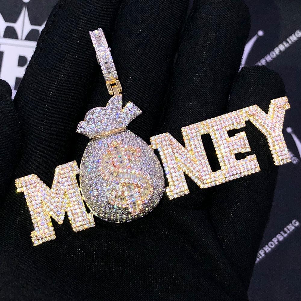 MONEY Bag VVS CZ Hip Hop Iced Out Pendant 3 Tone HipHopBling