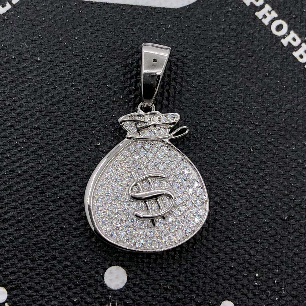 Money Bag VVS Moissanite Pendant .925 Sterling Silver HipHopBling
