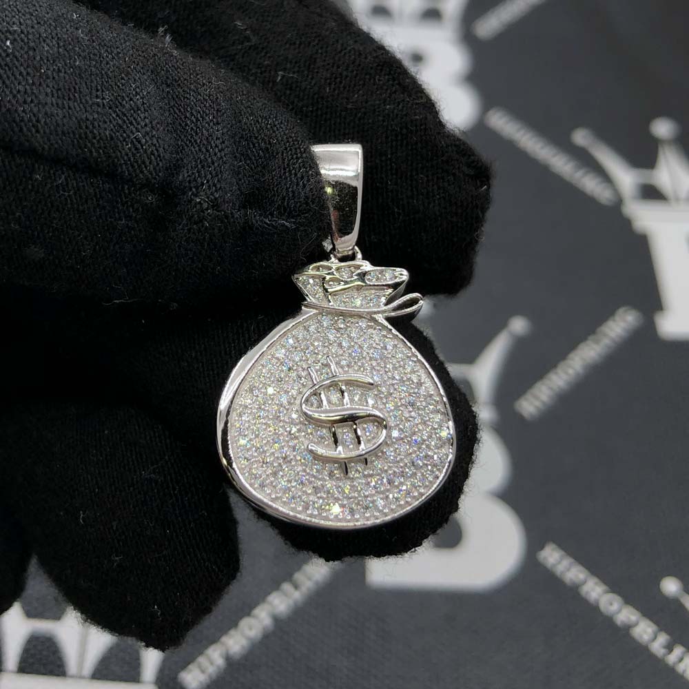 Money Bag VVS Moissanite Pendant .925 Sterling Silver HipHopBling