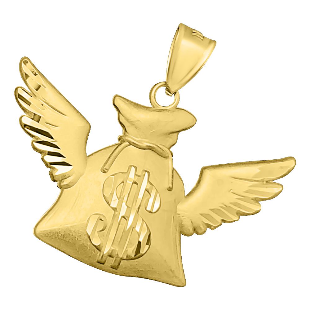 Money Bag Wings DC 10K Yellow Gold Pendant HipHopBling