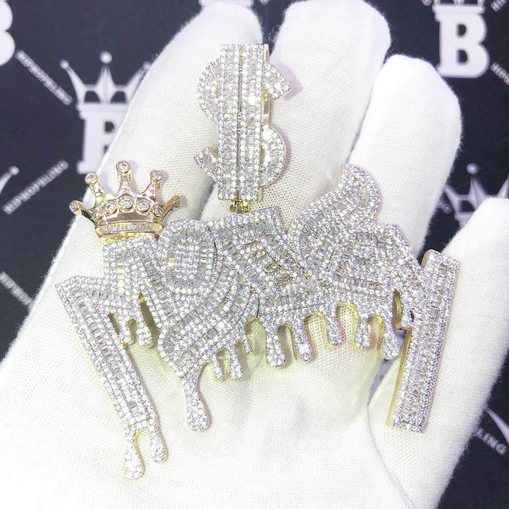 Money $ Baguette CZ Hip Hop Bling Bling Pendant Yellow Gold HipHopBling