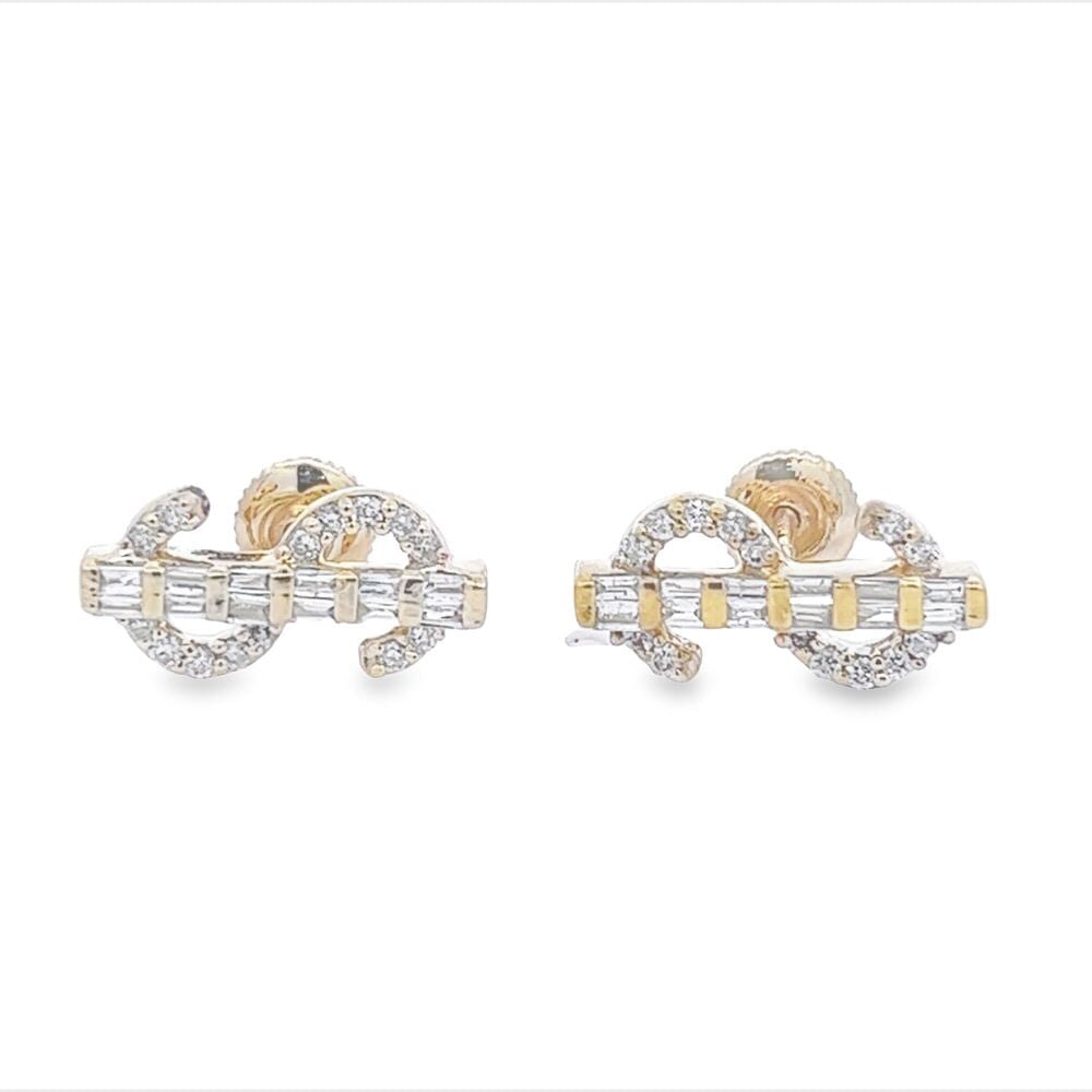 $ Money Dollar Sign Baguette Diamond Earrings .32cttw 10K Gold 10K Yellow Gold HipHopBling