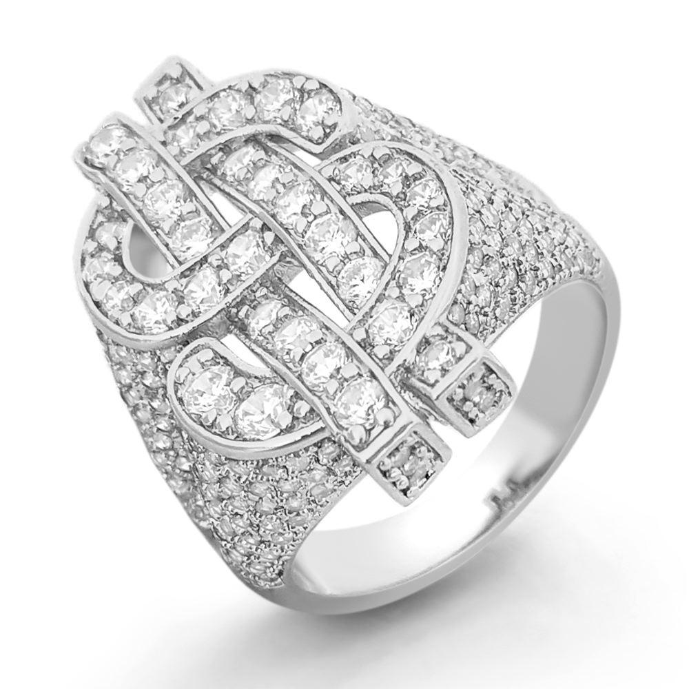 Money Dollar Sign CZ Eternity Band Hip Hop Ring White Gold 7 HipHopBling