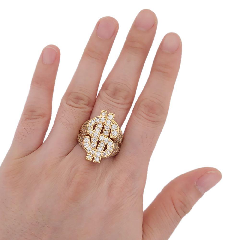 Money Dollar Sign CZ Eternity Band Hip Hop Ring White Gold 7 HipHopBling