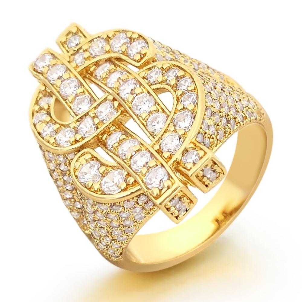 Money Dollar Sign CZ Eternity Band Hip Hop Ring White Gold 7 HipHopBling