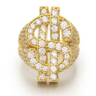 Money Dollar Sign CZ Eternity Band Hip Hop Ring Yellow Gold 7 HipHopBling