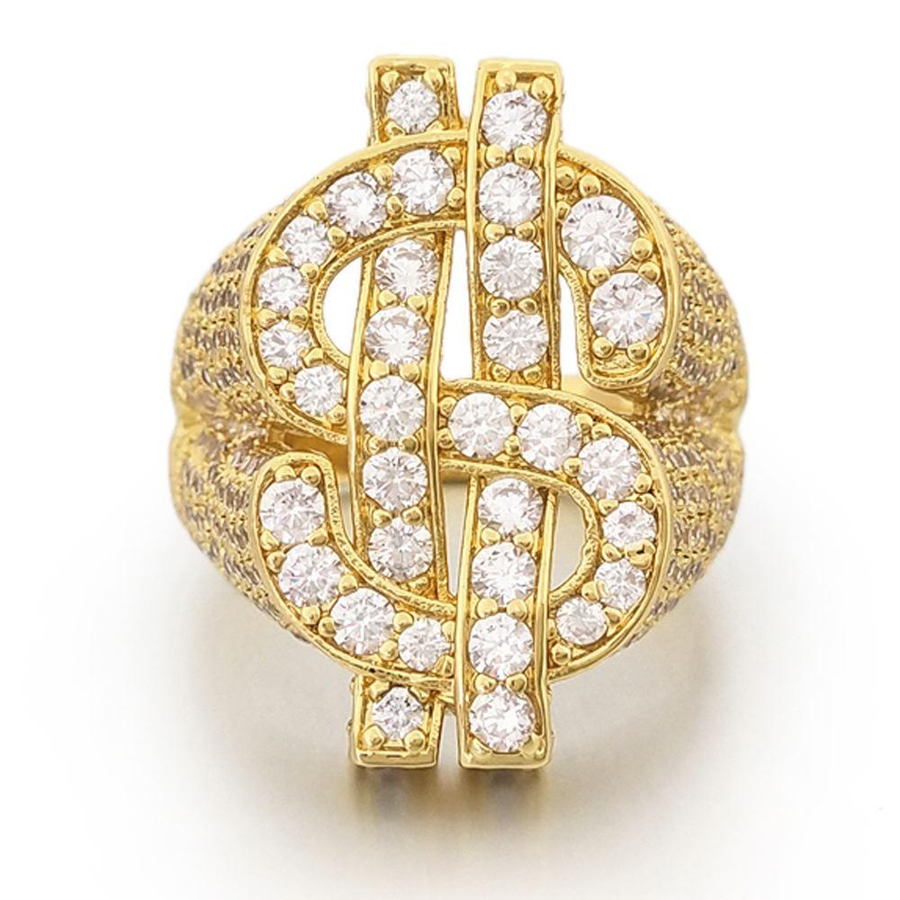 Money Dollar Sign CZ Eternity Band Hip Hop Ring Yellow Gold 7 HipHopBling