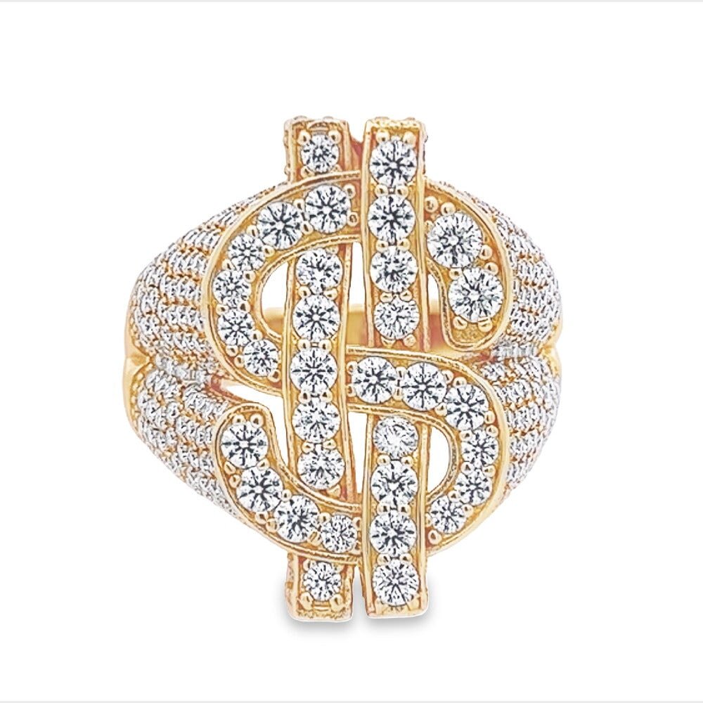 Money Dollar Sign Iced Out VVS Moissanite Ring .925 Sterling Silver White Gold 7 HipHopBling