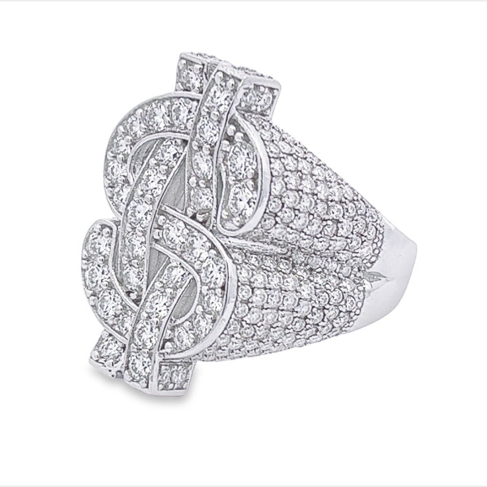 Money Dollar Sign Iced Out VVS Moissanite Ring .925 Sterling Silver White Gold 7 HipHopBling