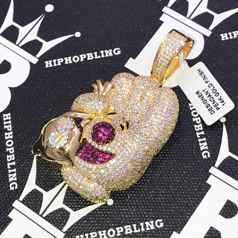 Money Glove CZ Hip Hop Bling Bling Pendant Yellow Gold HipHopBling