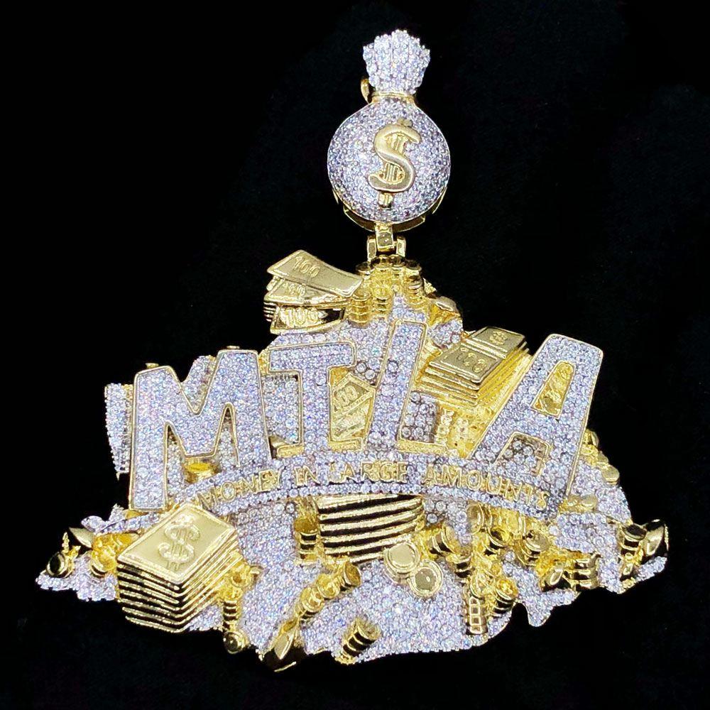 Money in Large Amounts VVS CZ Hip Hop Iced Out Pendant Yellow Gold HipHopBling