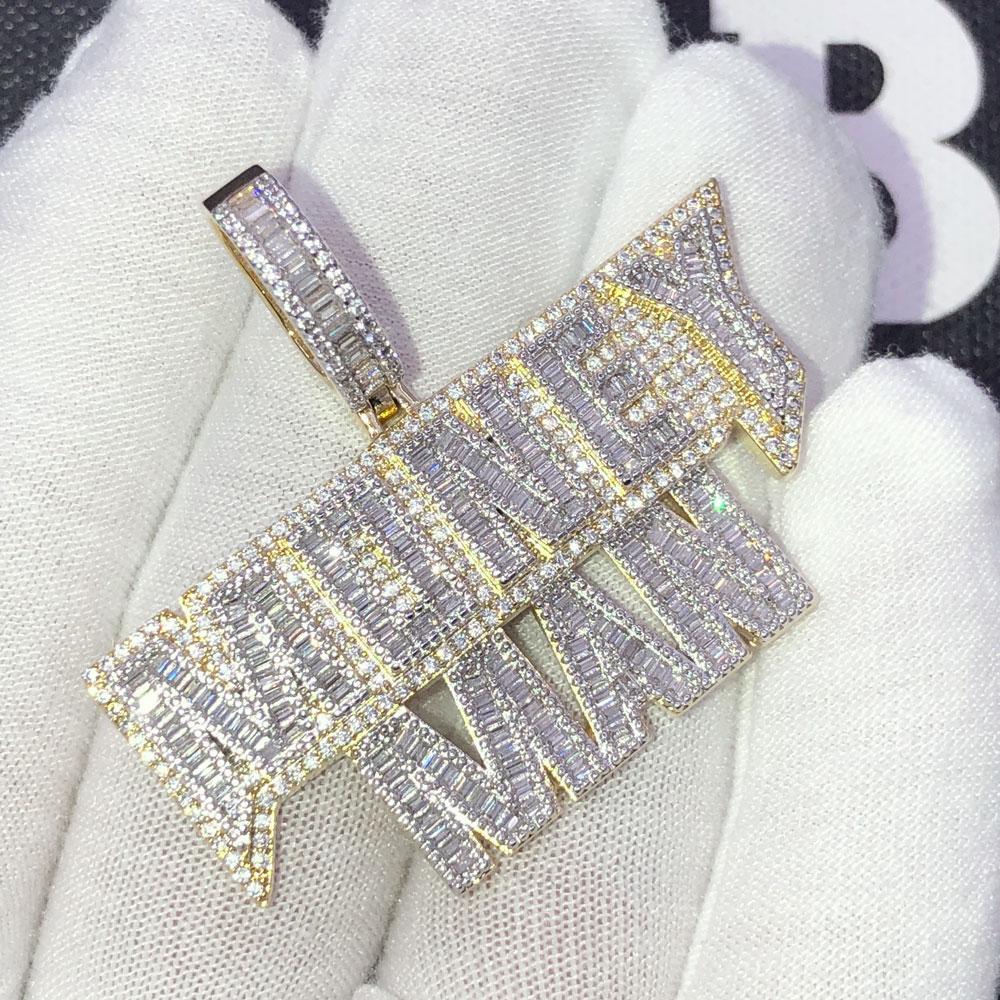 Money Man Baguette Bling Bling CZ Iced Out Pendant Yellow Gold HipHopBling