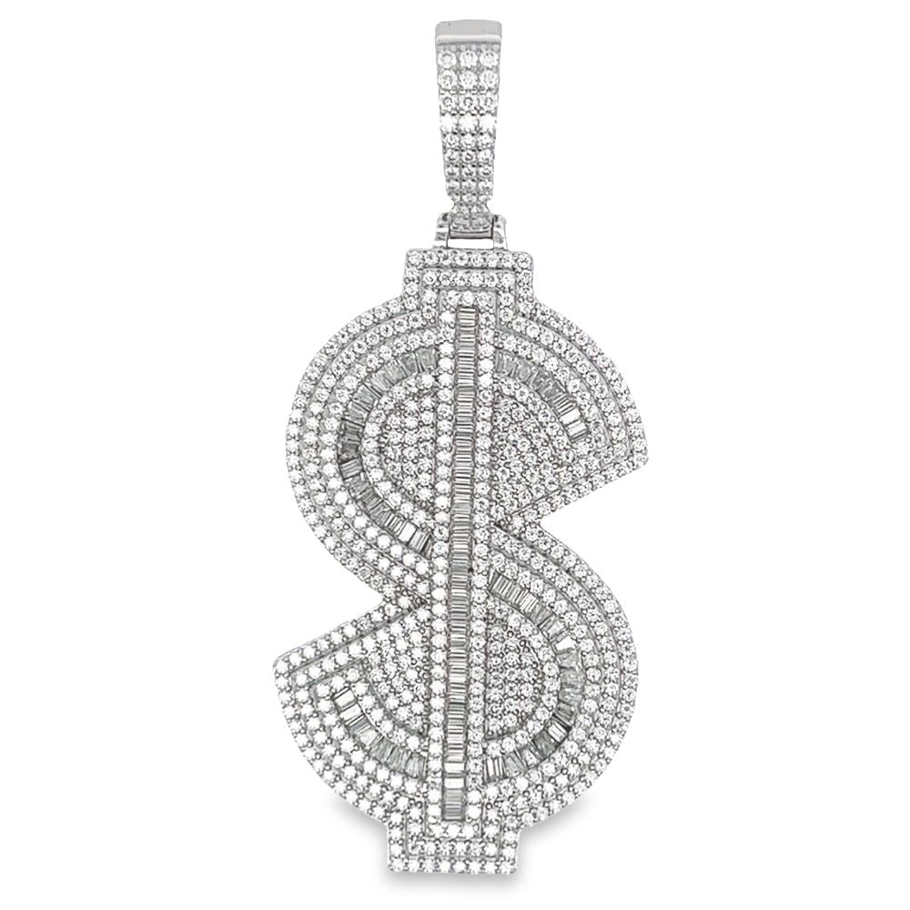 $ Money Sign Baguette VVS Moissanite Pendant 4.98cttw .925 Sterling Silver HipHopBling