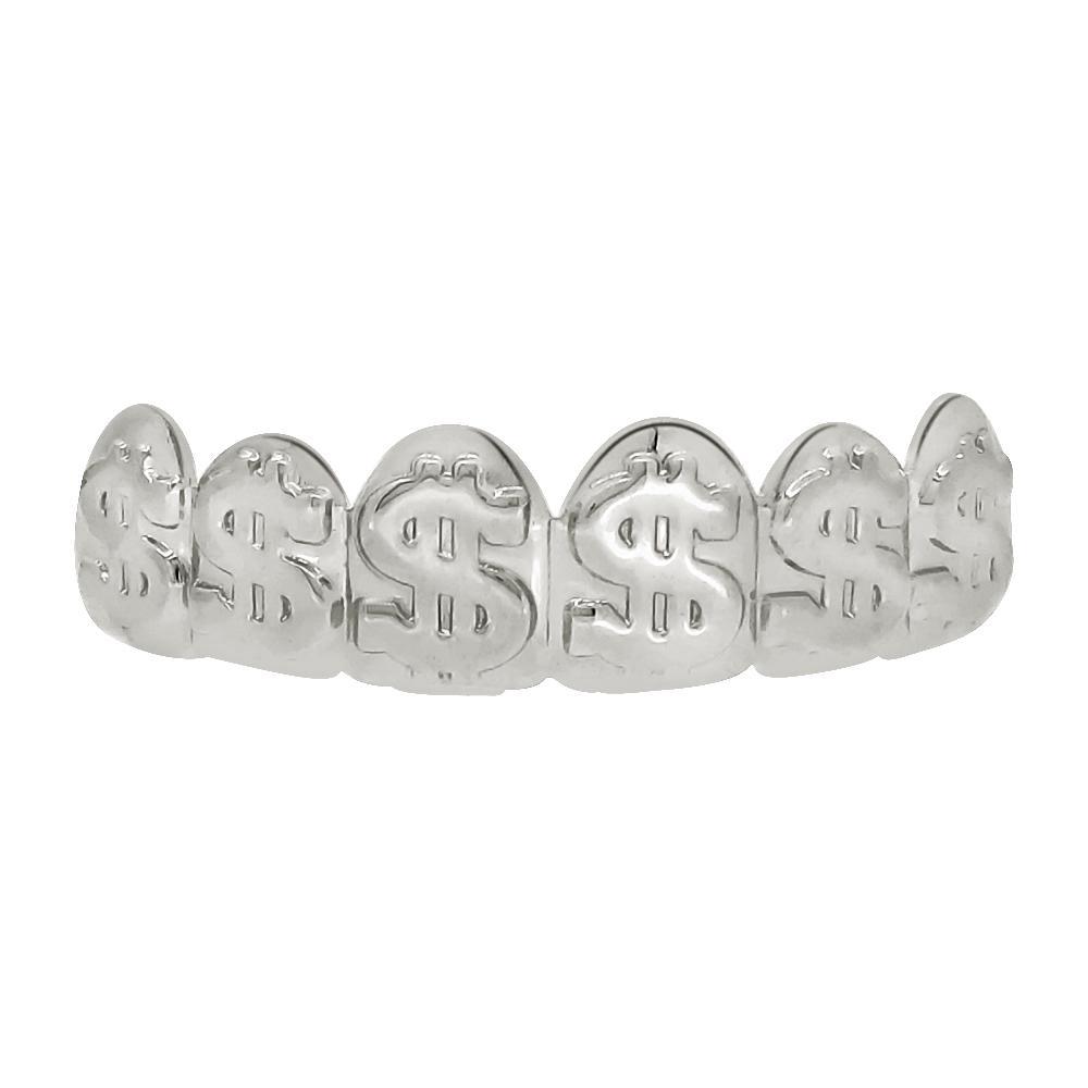 Money Silver Grillz Dollar Sign Top Teeth HipHopBling