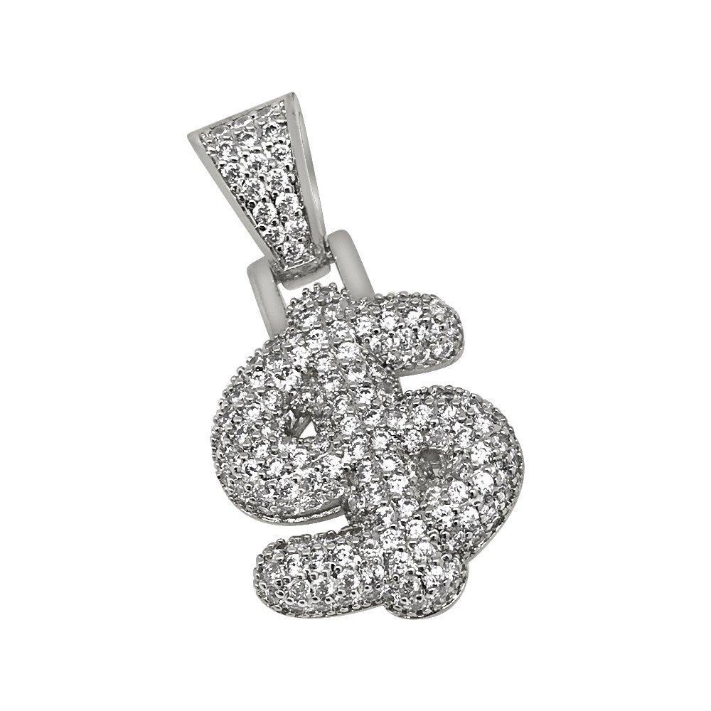 Money US Dollar Symbol Rhodium CZ Bling Bling Pendant HipHopBling