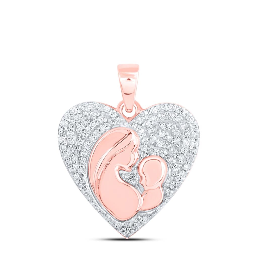Mother & Baby Heart Diamond Pendant .20cttw 10K Yellow Gold 10K Rose Gold HipHopBling