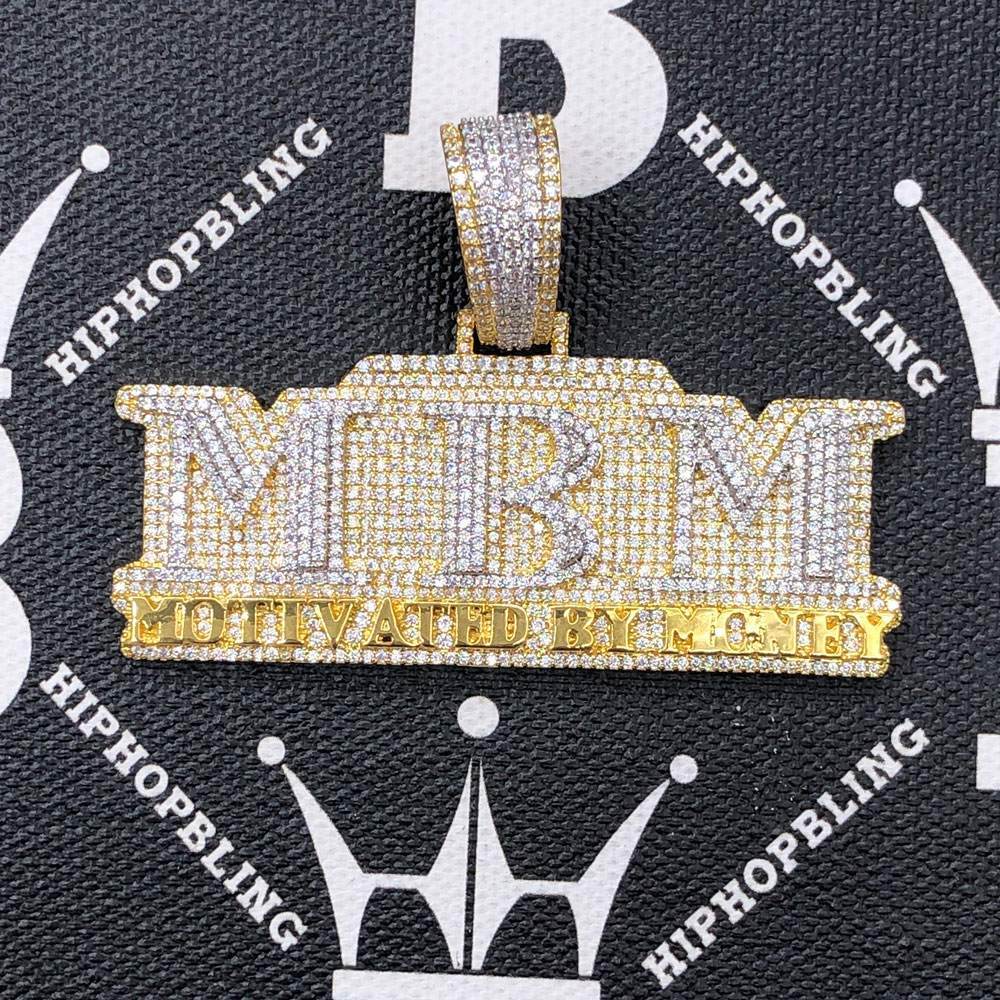Motivated By Money CZ Hip Hop Bling Bling Pendant Yellow Gold HipHopBling