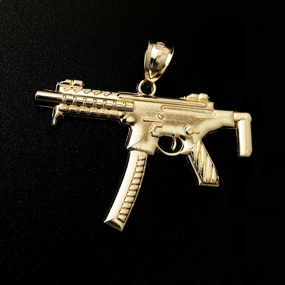MP5 Gun 10K Yellow Gold Pendant HipHopBling
