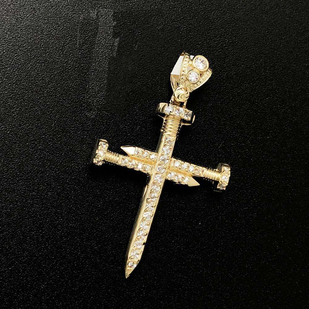 Nail Cross CZ 10K Yellow Gold Pendant HipHopBling