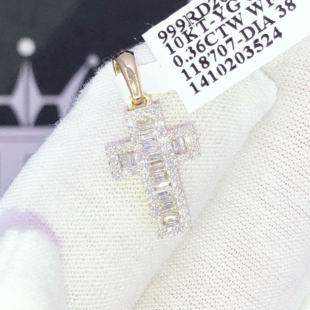 Nano Block Cross Baguette Diamond Pendant .36cttw 10K Yellow Gold HipHopBling