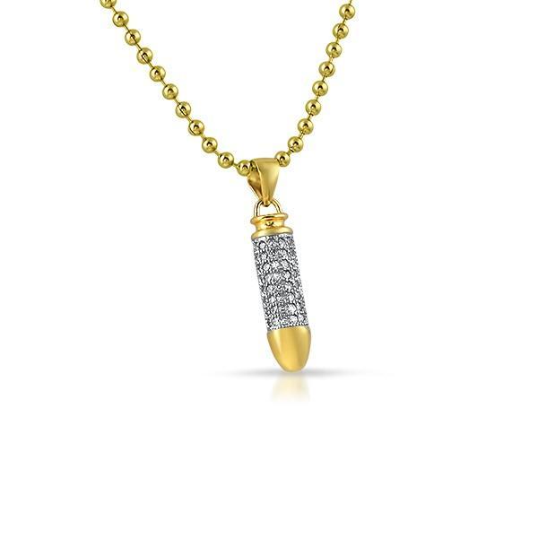 Nano Bullet .925 Sterling Silver CZ Pendant White Gold HipHopBling