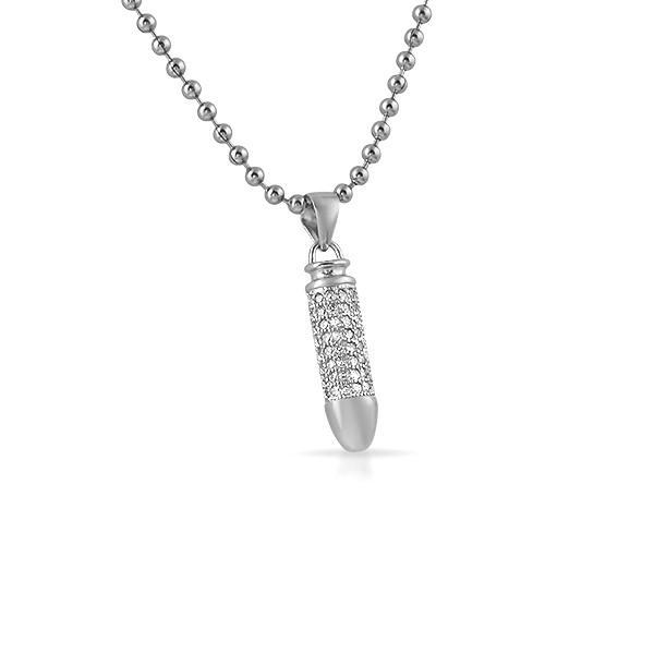 Nano Bullet .925 Sterling Silver CZ Pendant White Gold HipHopBling