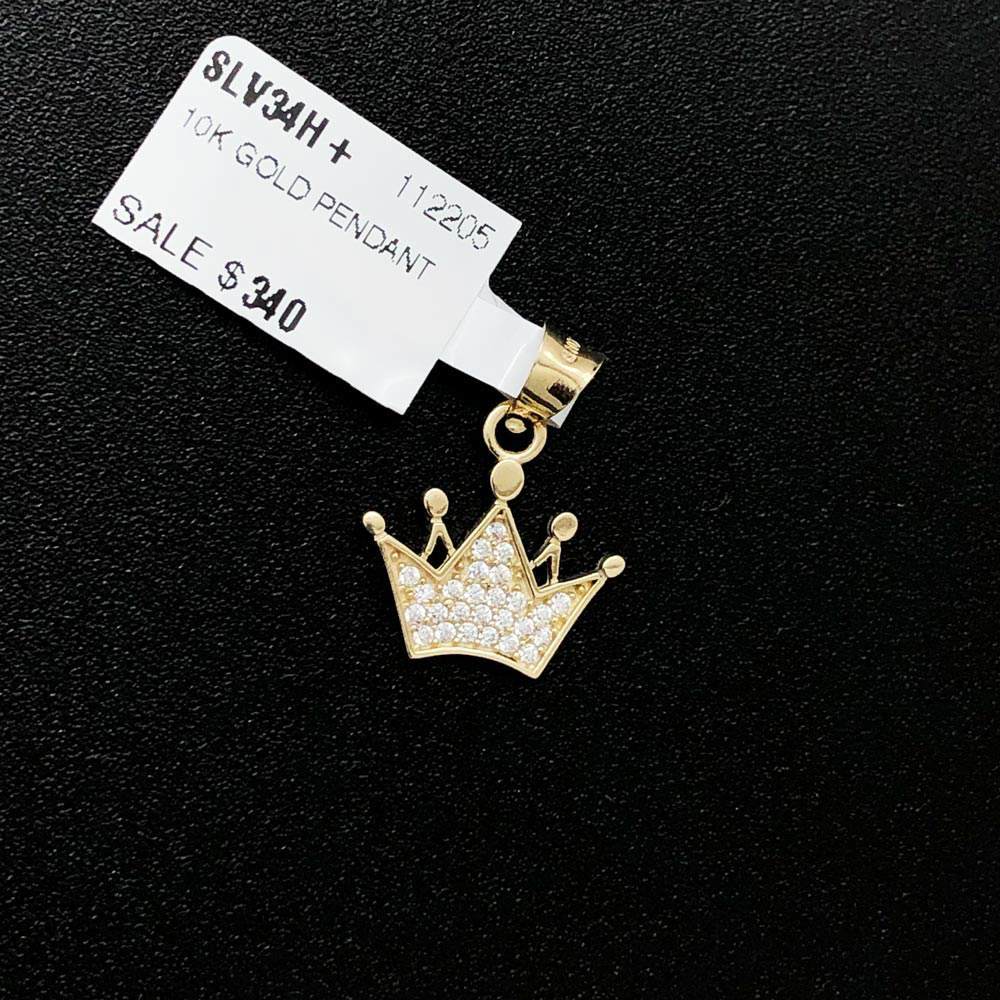 Nano Flat Crown CZ 10K Yellow Gold Pendant HipHopBling