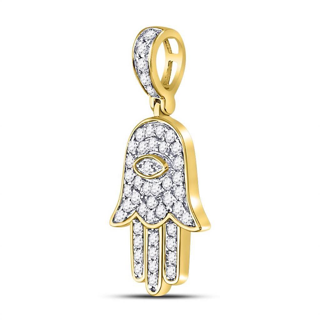 Nano Hamsa Diamond Pendant .25 Carat 10K Yellow Gold HipHopBling