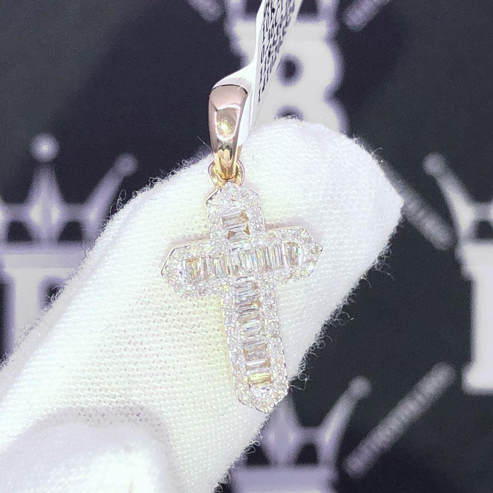 Nano Sharp Cross Baguette Diamond Pendant .36cttw 10K Yellow Gold HipHopBling