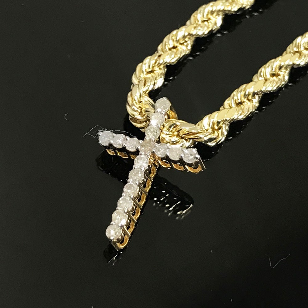 Nano Sized Tennis Cross Diamond Pendant .25cttw 10K Yellow Gold HipHopBling