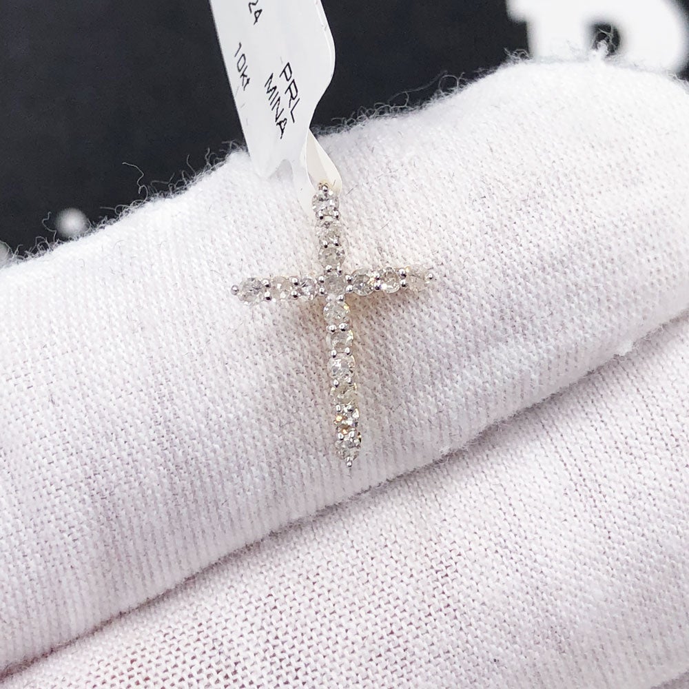 Nano Sized Tennis Cross Diamond Pendant .25cttw 10K Yellow Gold HipHopBling