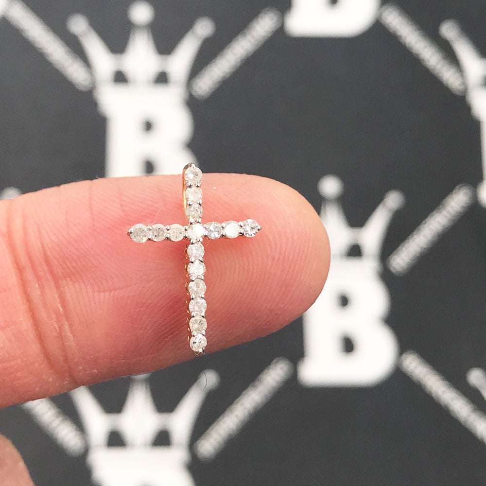 Nano Sized Tennis Cross Diamond Pendant .25cttw 10K Yellow Gold HipHopBling