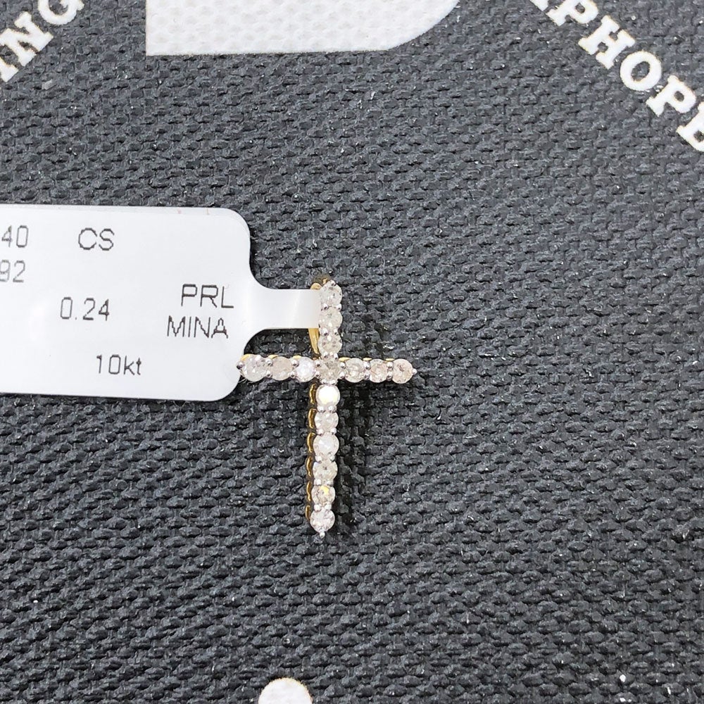 Nano Sized Tennis Cross Diamond Pendant .25cttw 10K Yellow Gold HipHopBling