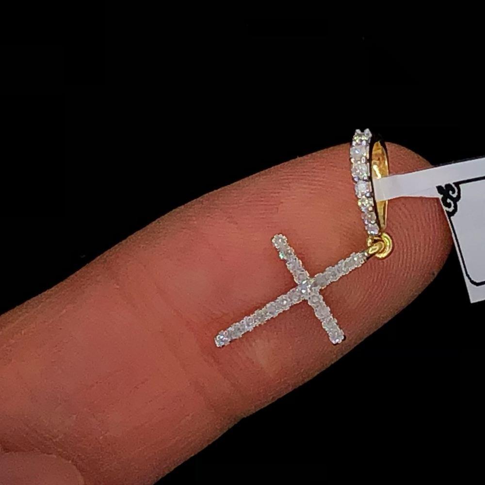 Nano Tennis Cross Diamond Pendant .20cttw 10K Yellow Gold HipHopBling