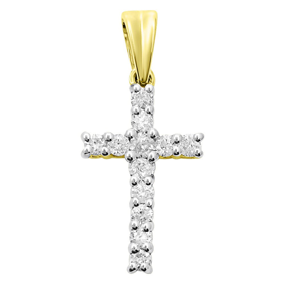 Nano Tennis Cross Diamond Pendant .27cttw 10K Yellow Gold HipHopBling