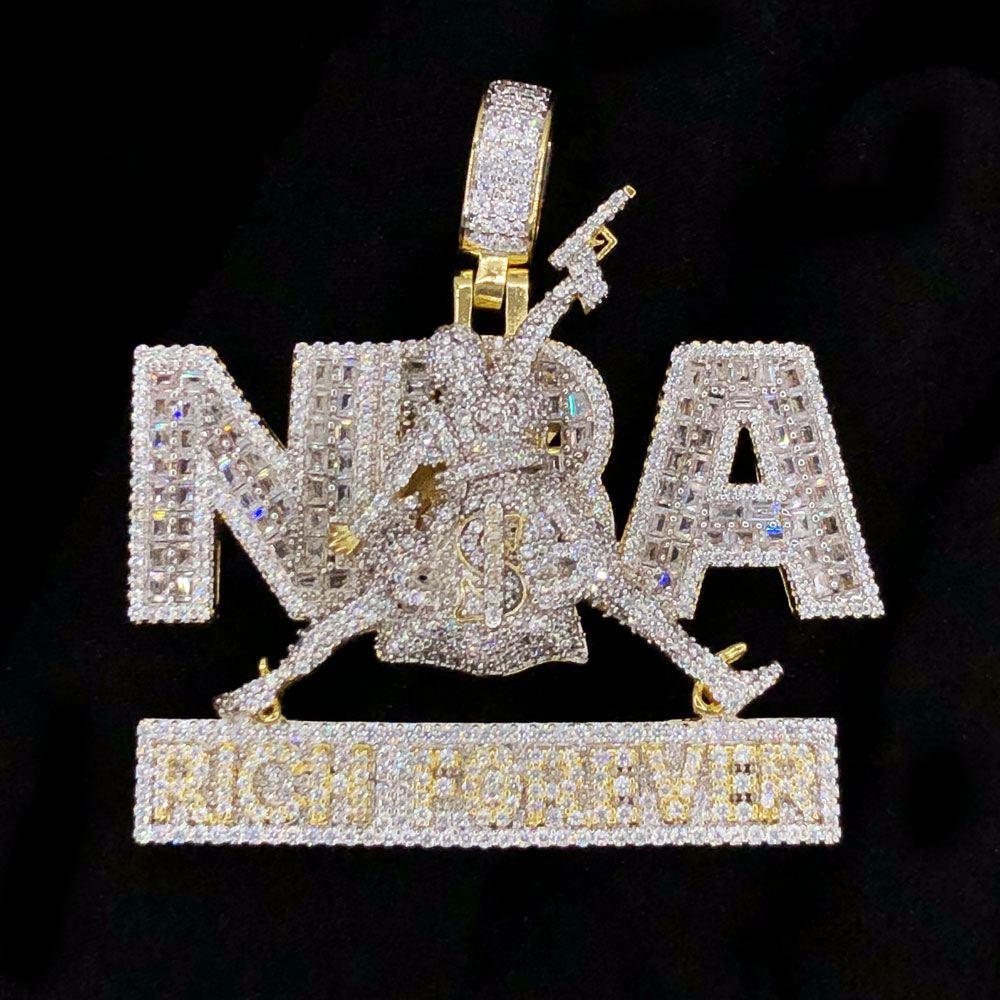 NBA Rich Forever Baguette VVS CZ Hip Hop Bling Pendant Yellow Gold HipHopBling