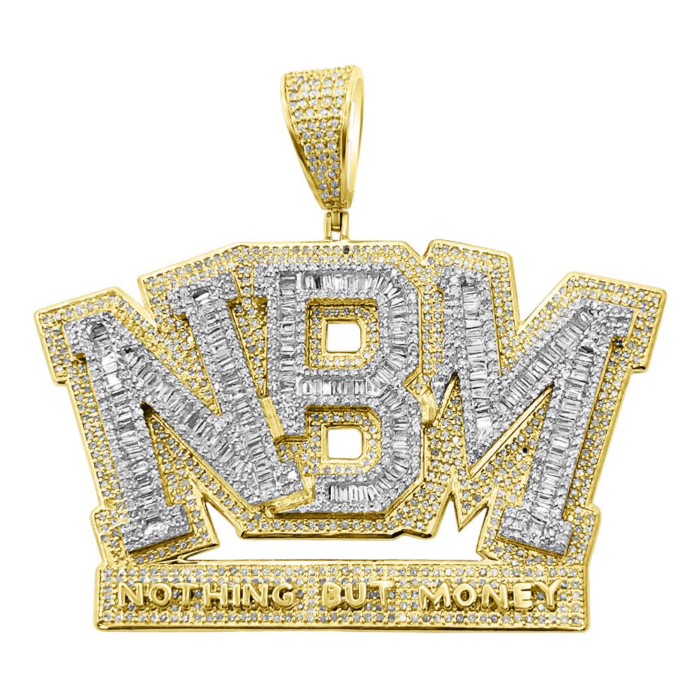 NBM Nothing But Money Baguette Diamond Pendant 3.85cttw 10K Yellow Gold HipHopBling
