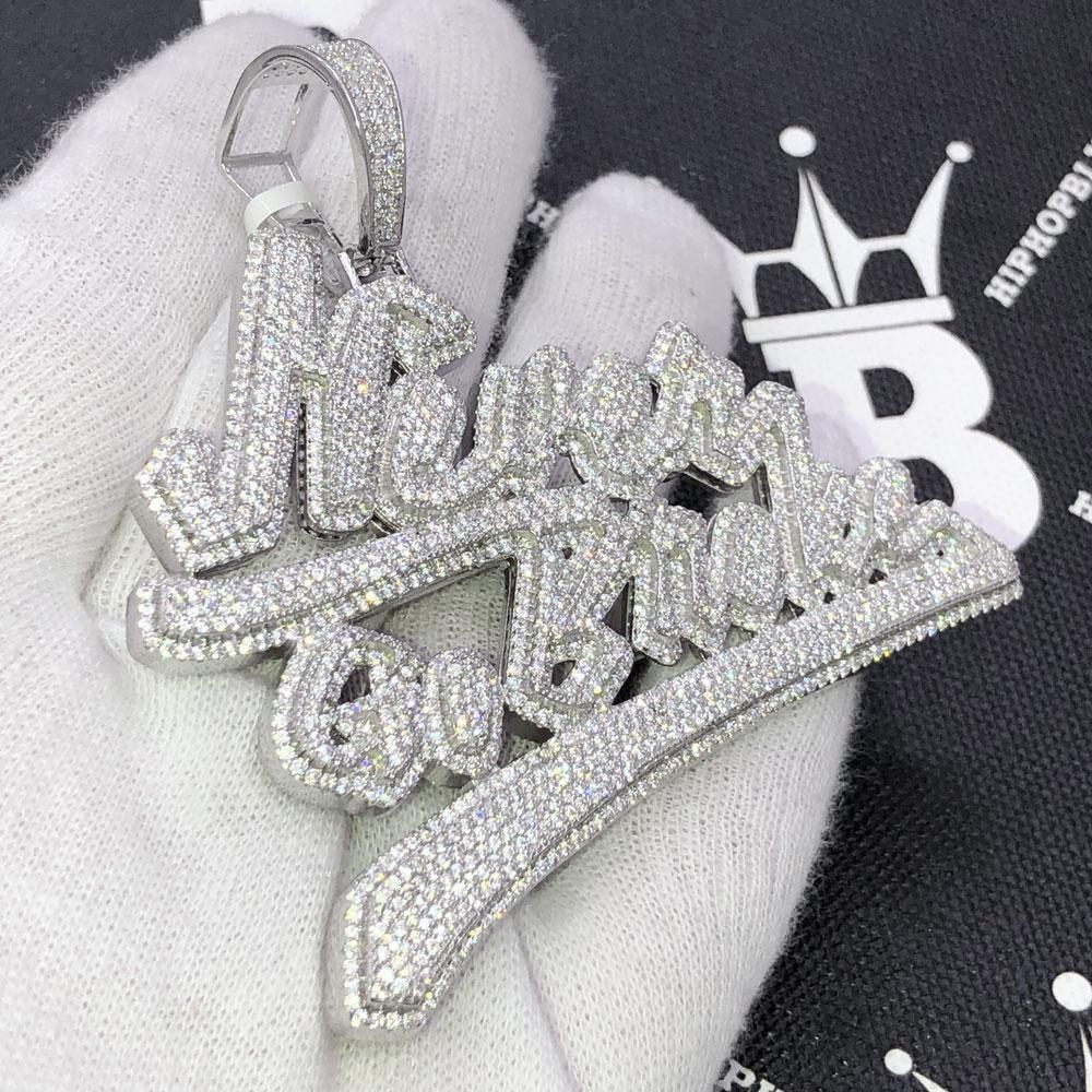 Never Go Broke CZ Hip Hop Bling Iced Out Pendant White Gold HipHopBling
