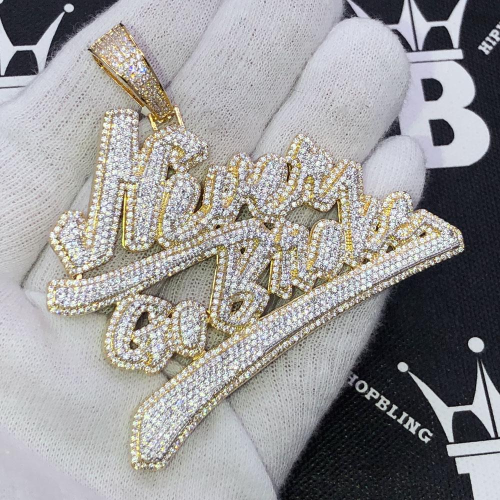 Never Go Broke CZ Hip Hop Bling Iced Out Pendant Yellow Gold HipHopBling
