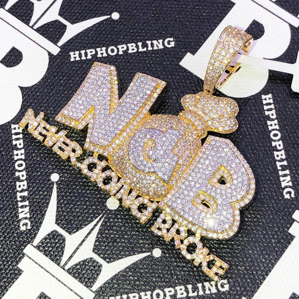 Never Going Broke CZ Hip Hop Bling Bling Pendant Yellow Gold HipHopBling