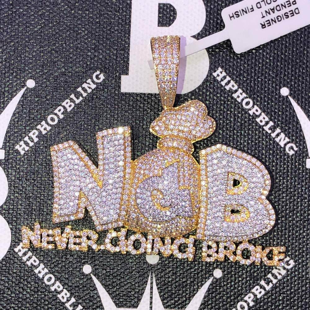 Never Going Broke CZ Hip Hop Bling Bling Pendant Yellow Gold HipHopBling