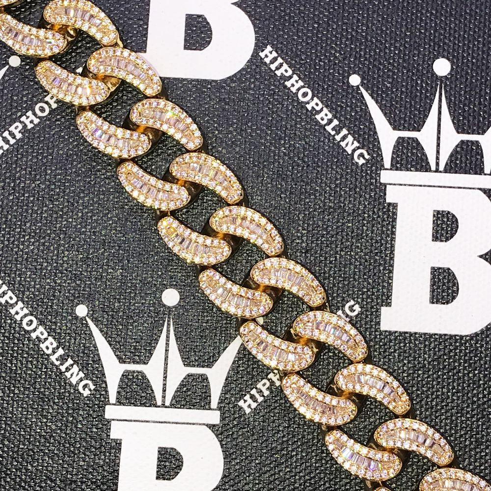 New Baguette Cuban VVS CZ Iced Out Hip Hop Bracelet Yellow Gold 8" HipHopBling