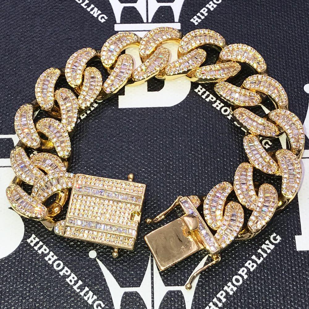New Baguette Cuban VVS CZ Iced Out Hip Hop Bracelet Yellow Gold 8" HipHopBling