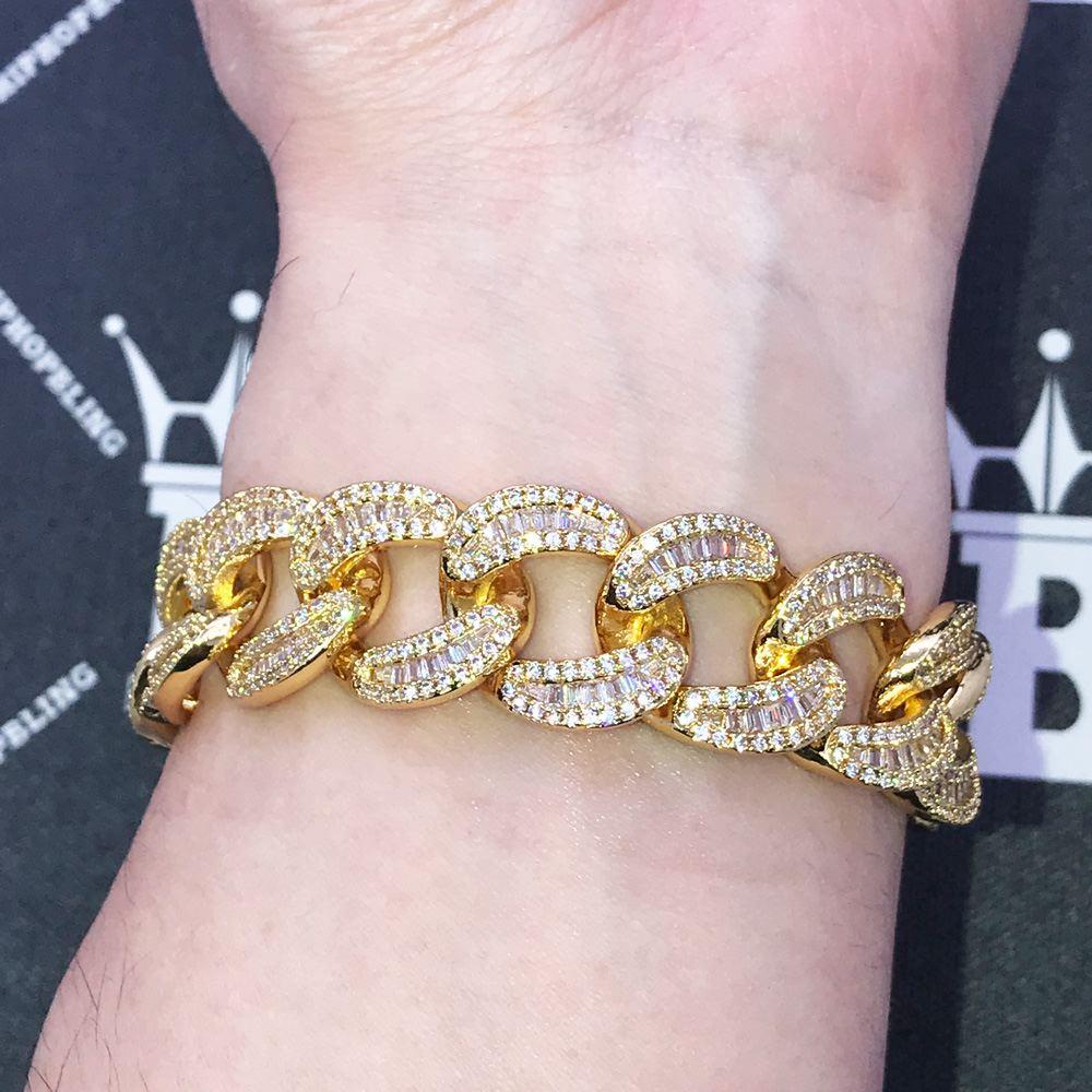 New Baguette Cuban VVS CZ Iced Out Hip Hop Bracelet Yellow Gold 8" HipHopBling