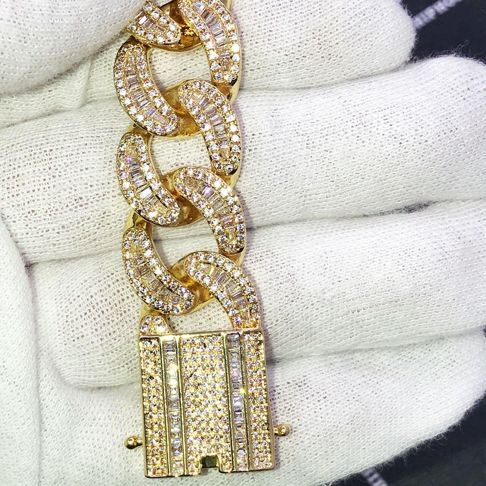 New Baguette Cuban VVS CZ Iced Out Hip Hop Bracelet Yellow Gold 8" HipHopBling
