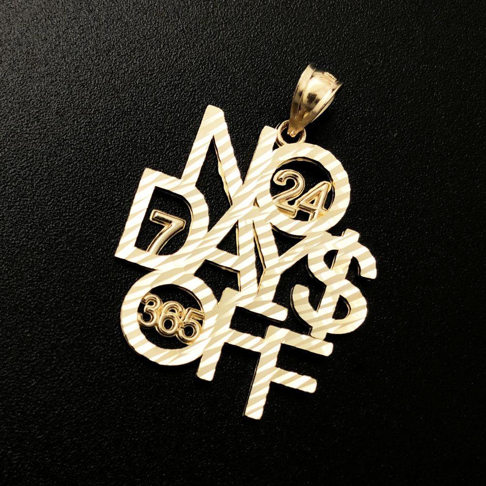 No Days Off 24/7/365 10K Yellow Gold Pendant HipHopBling