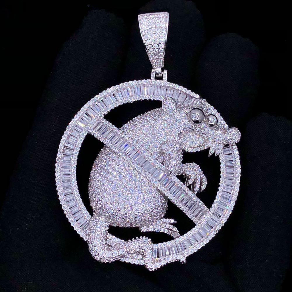 No Rats Baguette VVS CZ Hip Hop Bling Pendant White Gold HipHopBling