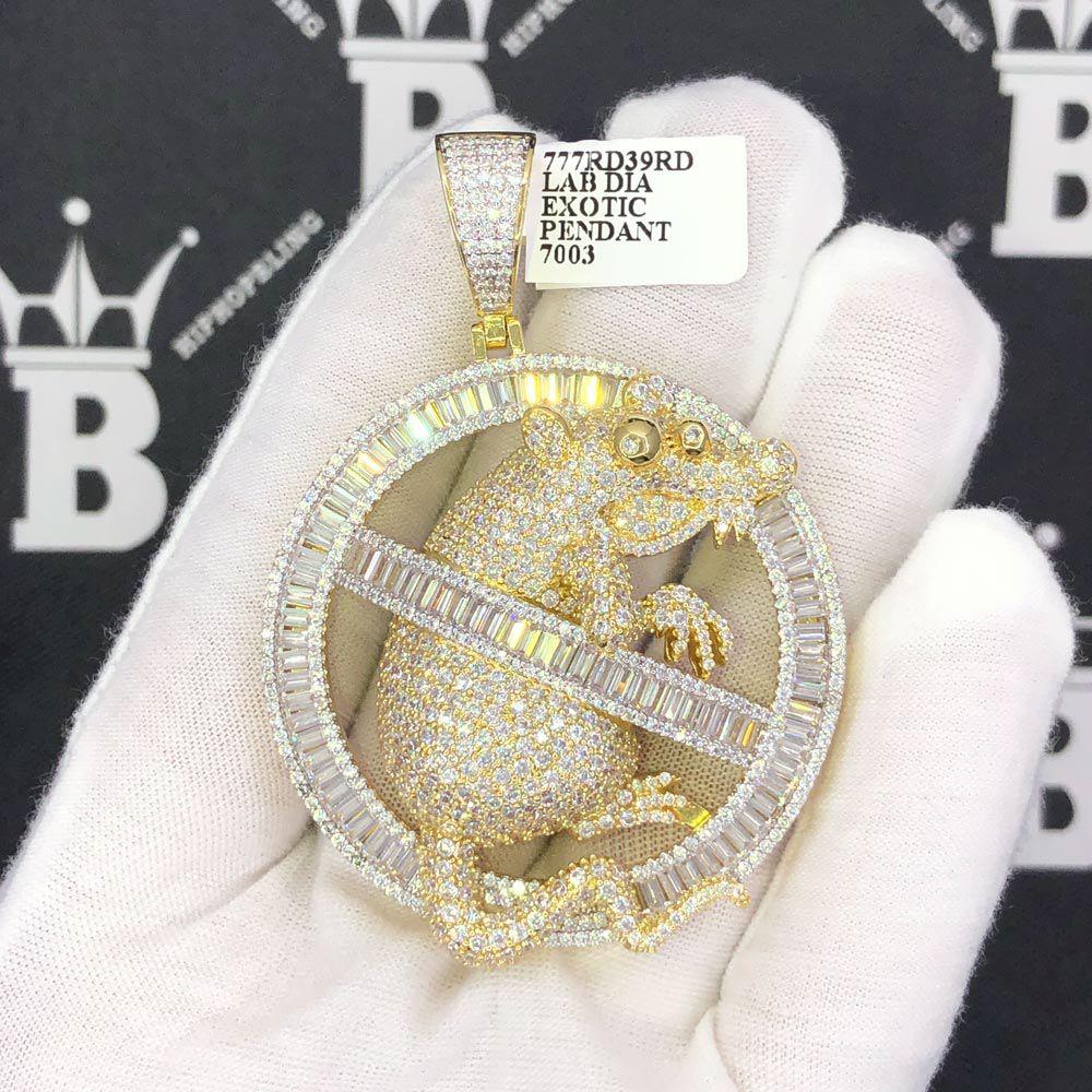 No Rats Baguette VVS CZ Hip Hop Bling Pendant Yellow Gold HipHopBling