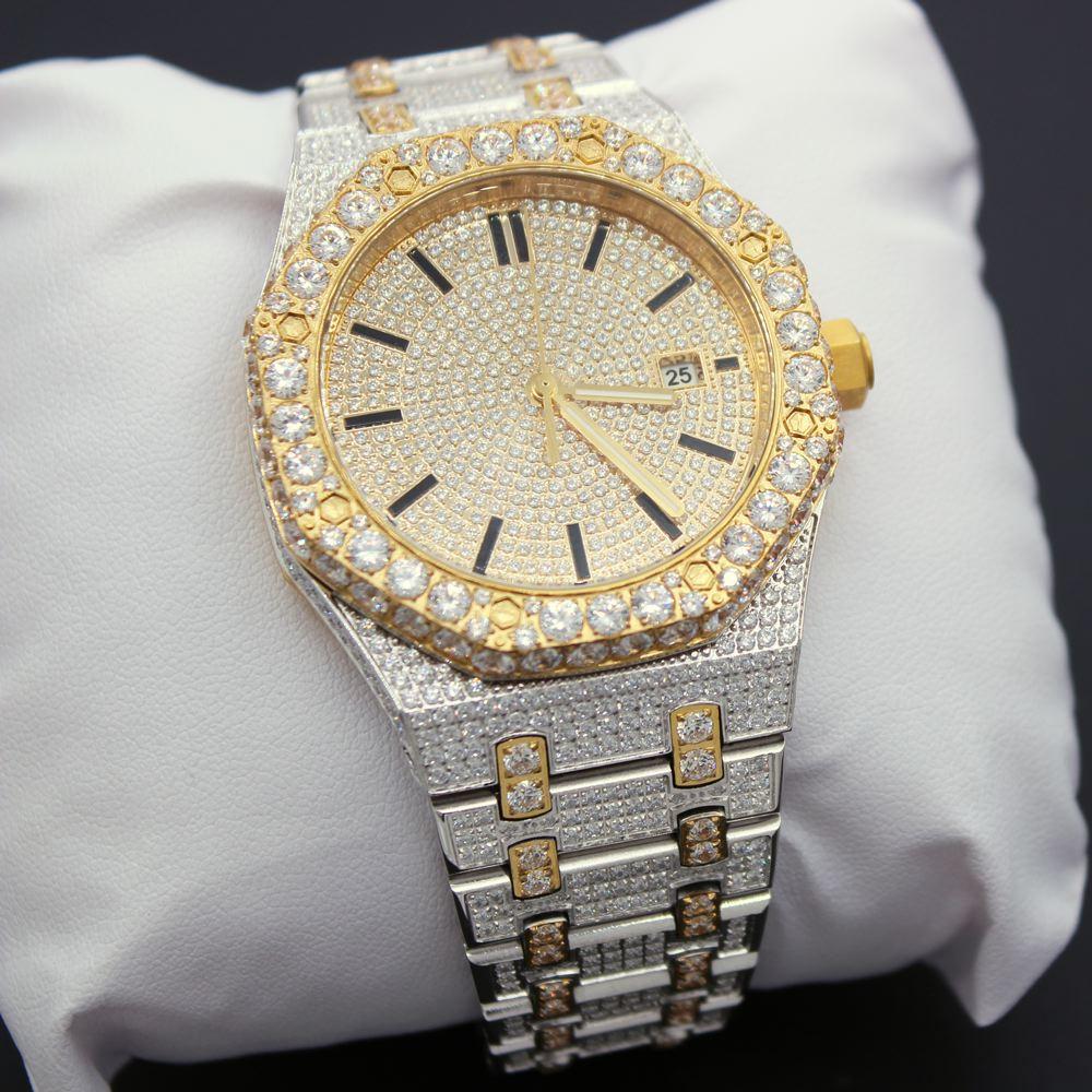 Octagon Full CZ Big Bezel Bling Bling Watch 2 Tone Yellow/White Gold HipHopBling